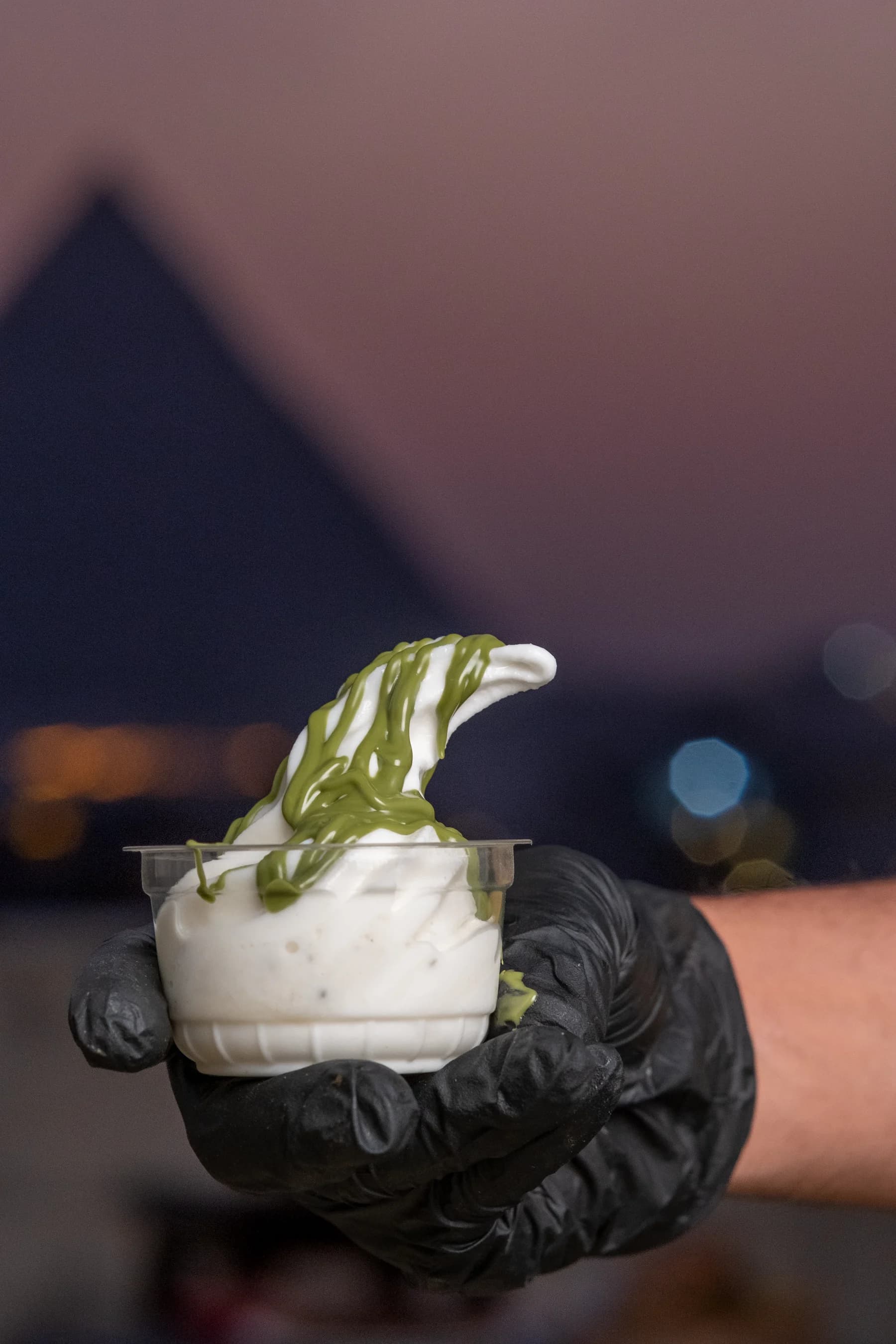 Camel milk ice cream with pistachio sauce
